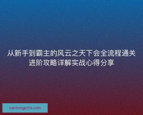 从新手到霸主的风云之天下会全流程通关进阶攻略详解实战心得分享